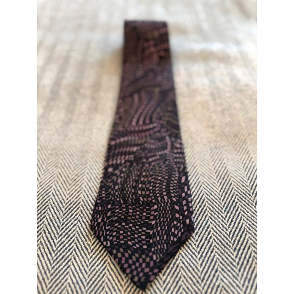 Montagu Mens Silk Tie Geometric Checkered Purple & Black 3.5" Wide